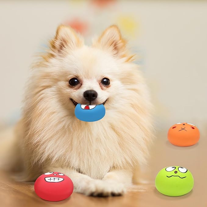 Squeaky Balls for Dogs 6 Pcs, Squeaky Dog Toys Small Rubber Balls with Funny Expressions for Puppies, Small and Medium Dogs (2 inch)