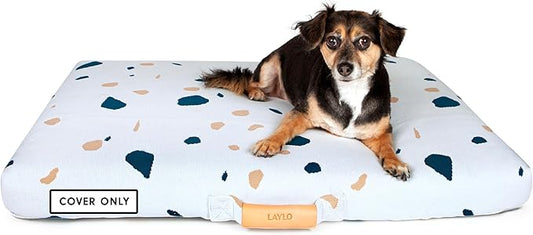 LAY LO Pets Dog Bed Cover/Washable & Durable Replacement Dog Bed Cover/DIY Eco-Friendly Dog Bed Cover/Stuffable Dog Bed Cover/Cover ONLY (Large, White Terrazzo)