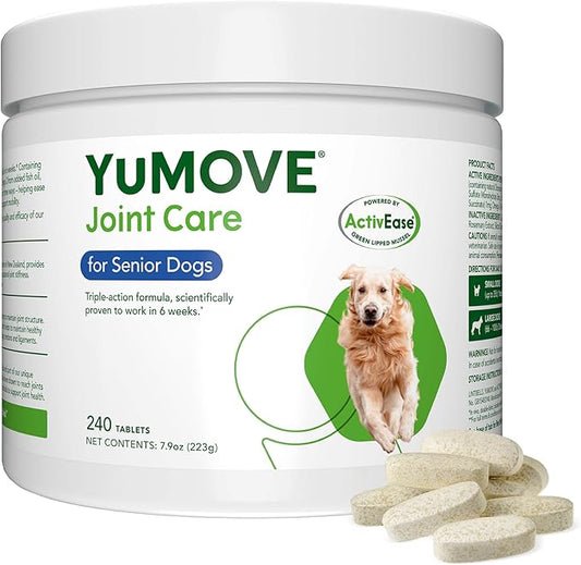 YuMOVE Hip and Joint Supplement - 240 Tablets with Glucosamine, Chondroitin, Omega 3, Hyaluronic Acid, Green Lipped Mussel, & Fish Oil for Dogs - Joint Support Supplement - Senior Dogs