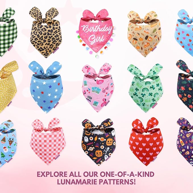 Luxury Pet Birthday Bandanas -Premium & Silky Poly Fabric | 100% Handmade | Custom Shape Dual Layered (Strawberry, X-Small)