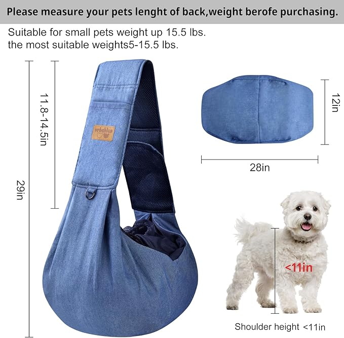 Dog Sling Carrier for Small Dogs, Soft Adjustable Wide Strap Pet Dog Bag with Safe Mouth, Hand Free Front Carrying Puppy Cat Dog Kangaroo Pouch Carrier for Traveling