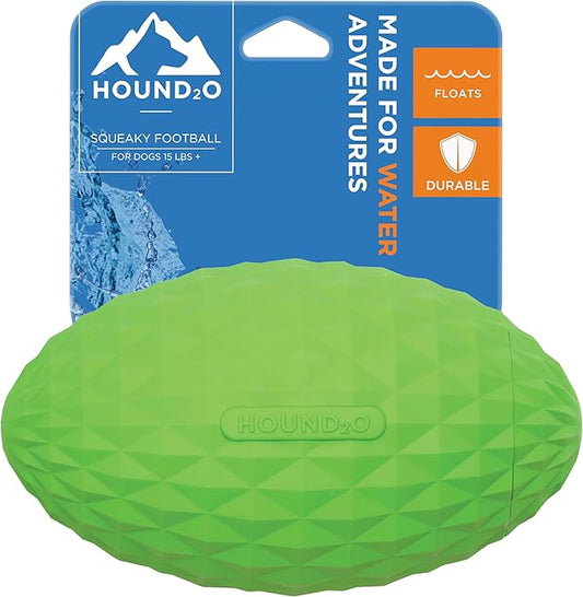 Hound2O Outdoor Dog Toys - Squeaky Football, Green - Tough, Engaging, & Interactive Toy for All Breeds- Chew, Chase, & Fetch - Durable Non-Toxic Materials That Float - Easy to Clean for Outdoor Play