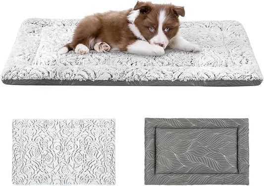 2 in 1 Dog Bed Crate Pad Mat Washable Reversible (Cool & Warm) Soft Fluffy Pet Kennel Beds for Large Medium Small Puppy Cat Sleeping Mattress Machine Wash Dog Cooling Mats (Grey, 24"*17.5"*1.5")