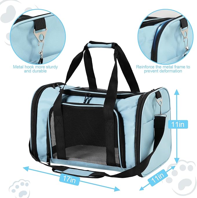 Travel in Style: Portable Pet Carrier for Small Pets up to 15 Lbs- Airline Approved, Collapsible & Comfortable cat/Puppy Soft Sided Bag (Blue)