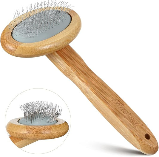 Sheepskin Wool Brush Stainless Steel Pins Bamboo Slicker Carding Rug Comb Macrame Brush Fur Brushes Wool Carding Brushes with Long Prongs for Unmat Fur Rugs Pillows Short Hair Pet Grooming Deshedding