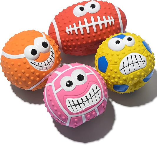 SCHITEC Squeaky Dog Ball, [4 Pack] Latex Rubber Dog Squeak Toys, 2.7'' Soft Bouncy Fetch Balls for Medium Small Pets Interactive Play