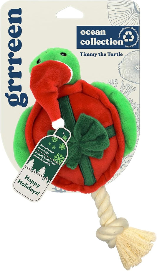 Holiday Collection Dog Toys | Medium Sized Santa - Timmy The Turtle | Cute, Durable, & Sustainable Plush Chew Toys for Dogs | Christmas Stocking Stuffer Gift