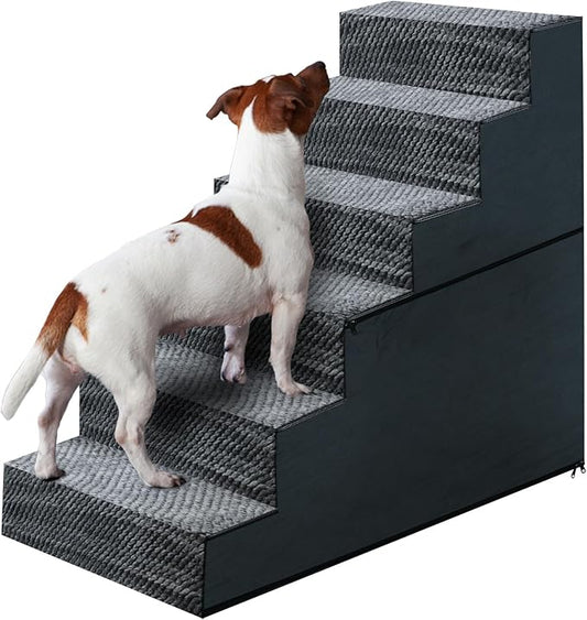 28" H Dog Stairs for Large Dogs 6-Steps Dog Ramps for High Beds and Couch Non-Slip Extra Wide Pet Stairs for Old Dogs and Puppy and Cat - Stable & Durable Pet Steps with Machine Washable Cover Indoor