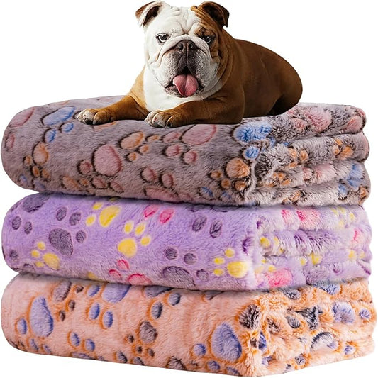Dog Blankets for Dogs, 3 Pack Large Blanket Medium Blanket Dog Cat Soft Fuzzy Blankets Washable,Comfort Flannel,Fuzzy Soft Blankets for Dogs,Pet Blanket,Reversible Cow Print,41 x 31 inch，Black