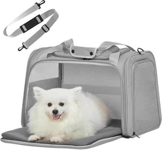 PETSFIT Dog Carrier Cat Carriers for Puppies, Medium Cats up to 15Lbs, Travel Soft Sided Pet Carrier (Large, Grey)
