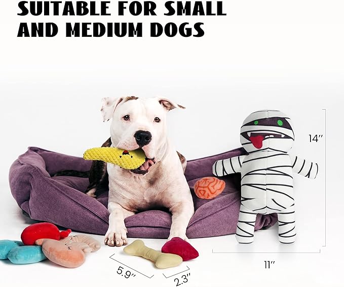 Nocciola Halloween Zombie Mummy Dog Toys with Organs: Funny Cool Squeaky Dog Chew Toys for Puppies, Small and Medium Size Dogs, Plush Stuffed Puzzle Toys for Dog Training Hide and Seek Pet Supplies