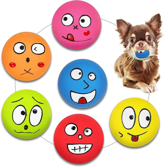 Squeaky Balls for Dogs 6 Pcs, Squeaky Dog Toys Small Rubber Balls with Funny Expressions for Puppies, Small and Medium Dogs (2 inch)