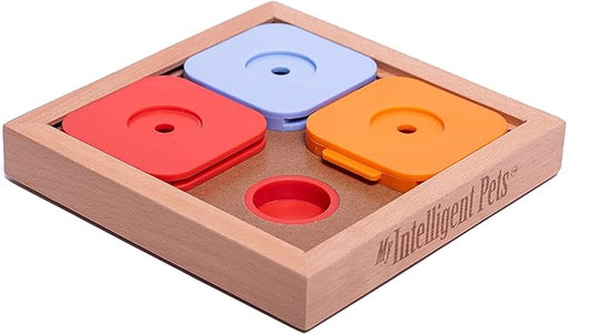 Interactive Sudoku Puzzle for Small Dogs and Cats - Basic Brain Pet Toy - 4 Treat-Hiding Holes, Medium Wood and Plastic Design