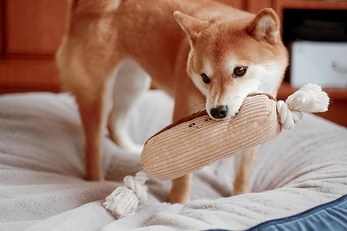 Squeaky Dog Plush Toy, Bakery Bite_Stick Collection, 12", for Various Sized Dogs (Eclair, Large)