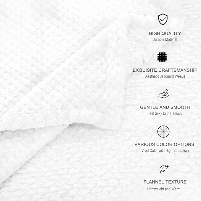 uxcell Flannel Fleece Blanket Bed Throw Blanket, Microfiber Warm Soft Blanket, Mesh Fuzzy Plush 330GSM Decorative Lightweight Blanket 50"x60", White Blankets for Bed