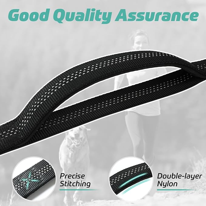 rabbitgoo Tactical Bungee Dog Leash with Shock Absorption, Military Training Leash with 2 Padded Control Handles for Medium Large Dogs, 6FT, Black