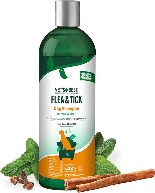 Vet’s Best Flea and Tick Shampoo for Dogs – Advanced Strength Plant-Based Formula for Flea Treatment and Prevention, Natural Flea Bath and Tick Control, Vet Recommended, Made in USA, 12 oz