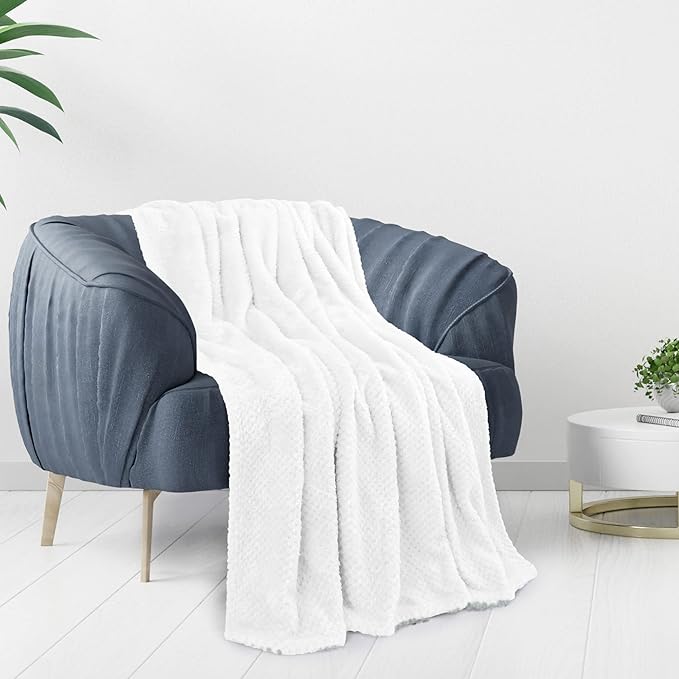uxcell Flannel Fleece Blanket Bed Throw Blanket, Microfiber Warm Soft Blanket, Mesh Fuzzy Plush 330GSM Decorative Lightweight Blanket 50"x60", White Blankets for Bed