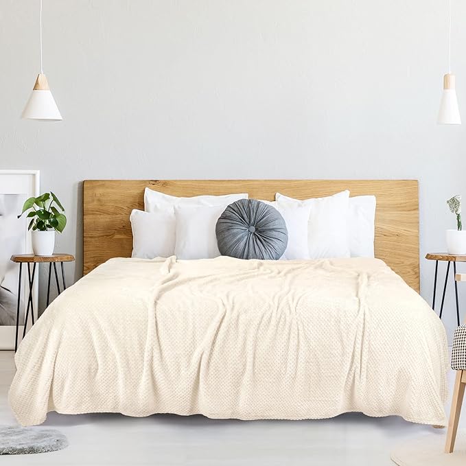 uxcell Flannel Fleece Bed Blankets, Soft Warm Microfiber Blanket, Mesh Fuzzy Plush 330GSM Lightweight Decorative Solid Blankets for Bed Full (70"x78") Beige