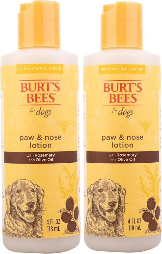 Burt's Bees for Pets Paw and Nose Lotion with Rosemary and Olive Oil, 2pk, 99.7% Natural Origin Formulas, Dog Paws and Pad Moisturizer, Caine Nose Soothing Formula, 2pk, 4oz