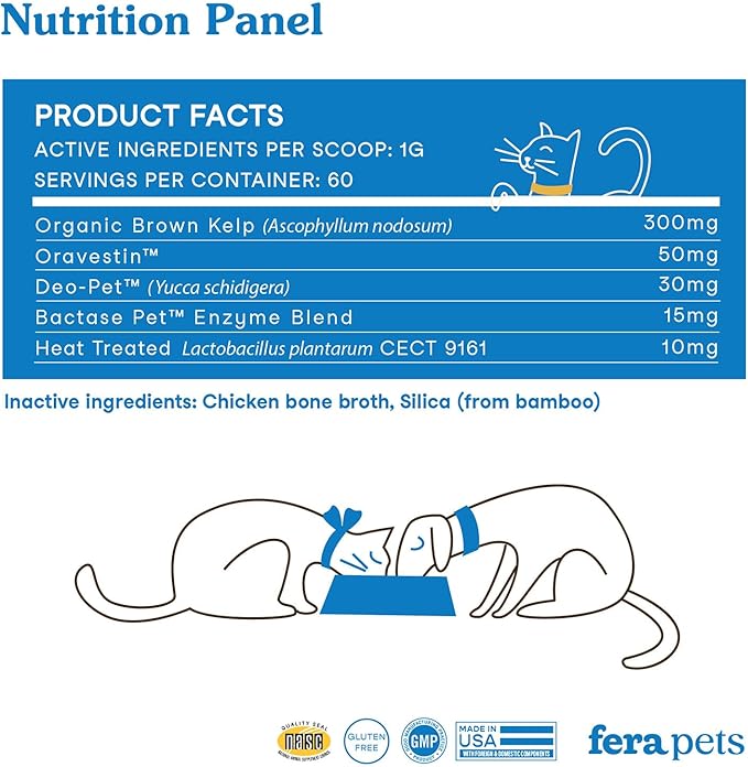 Fera Pet Organics Dental Support Powder for Dogs & Cats, Pet Breath Freshener, 60 Scoops, Vet Created, Promotes Healthy Teeth & Gums, Postbiotics & Enzymes Support Oral Health