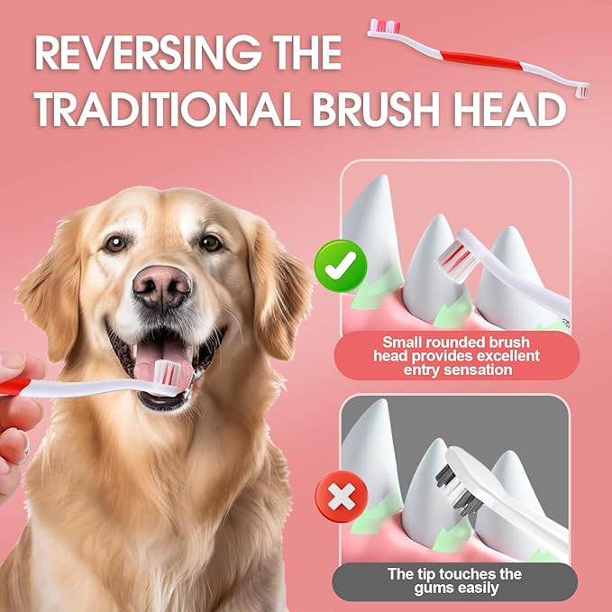 Dog Toothbrush - Dual Head Tooth Brush Newly Upgraded 60° Wavy Brush Head - Surrounds Teeth Like a Cloud for Dental Care and Cleaning - Suitable for Large/Medium and Small Dogs (Small Head End)
