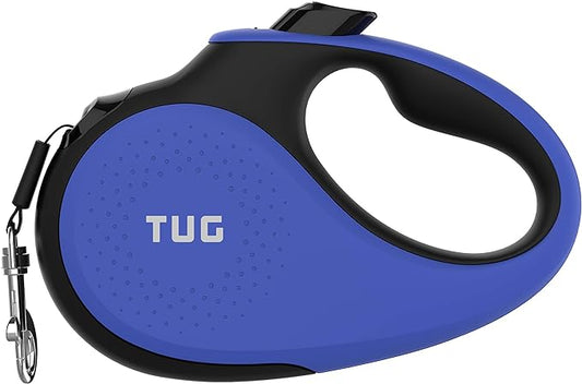 TUG 360° Tangle-Free Retractable Dog Leash with Anti-Slip Handle | 16 ft Strong Nylon Tape | One-Handed Brake, Pause, Lock (Large, Blue)