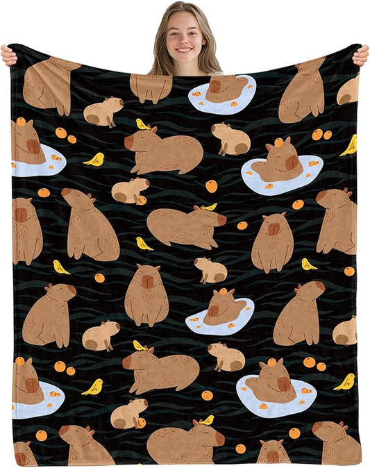 Capybaras Blanket Gift for Girls Boys Kids, Cute Capybara Gifts for Women Men, Soft Flannel Capybaras Throw Blanket on Sofa Couch Bed, Capybaras Birthday Gifts Ideas, 40" x 50"