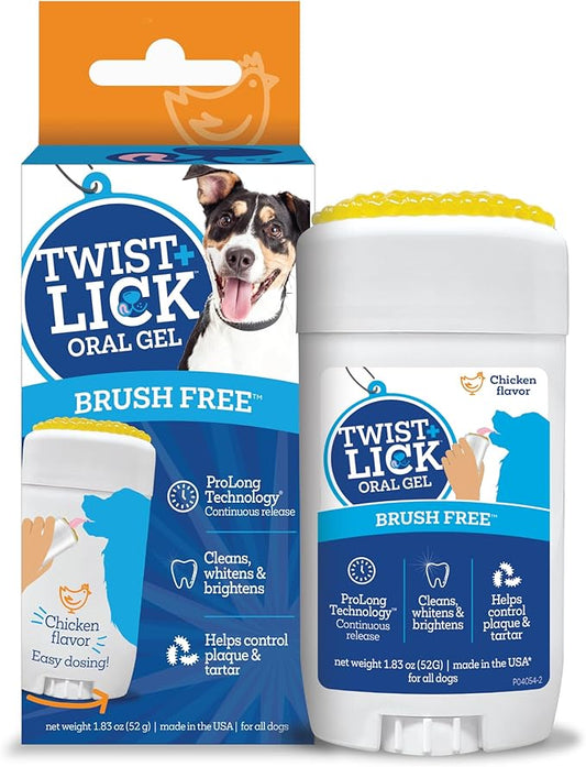 Twist + Lick Dental Gel for Dogs, Cleans Teeth and Freshens Breath for 24 Hours, Chicken Flavor, 2 oz, 30 Day Supply