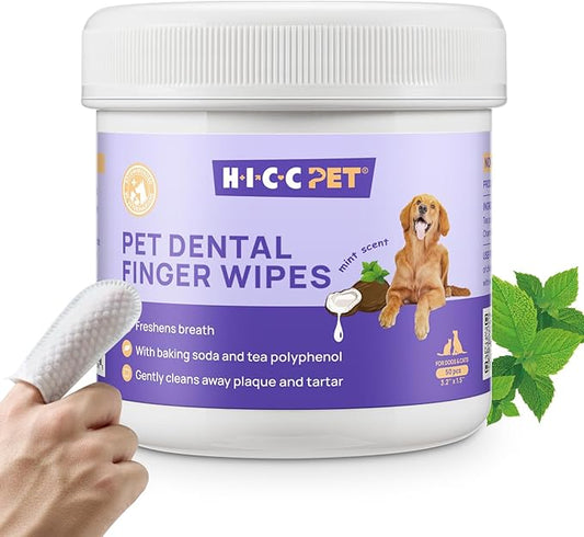 HICC PET Teeth Cleaning Wipes for Dogs & Cats, Remove Bad Breath by Removing Plaque and Tartar Buildup, Disposable Dog Finger Toothbrush Gentle Pet Dental Care Wipes, Dog Tooth Brushing Kit