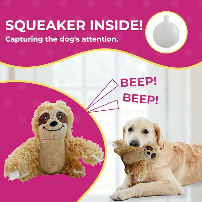 Hide and Seek Dog Toy, Interactive Burrow Dog Toy with Squeaker, Plush Sloth in Tree Trunk, Promotes Mental Stimulation, Easy to Clean, Small 8 x 5.5 inches, Brown (Small Sloth Tree)