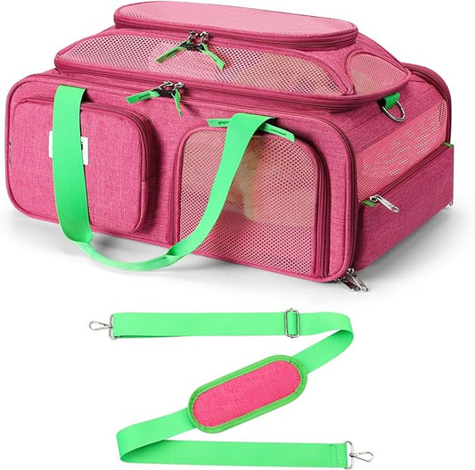 19x13x9 TSA Approved top Expandable pet Carrier for Small Dog Puppy cat up to 12 lbs Weight and 18'' Length, for Southwest Spirit Canada Airlines(Pink)