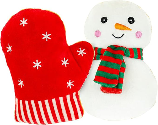 Giftable World Holiday Plush Pet Toy Fun for Christmas Designs with Squeaker Dog Chew Toy (6" Holiday Snowman Cookies 2 Pcs)