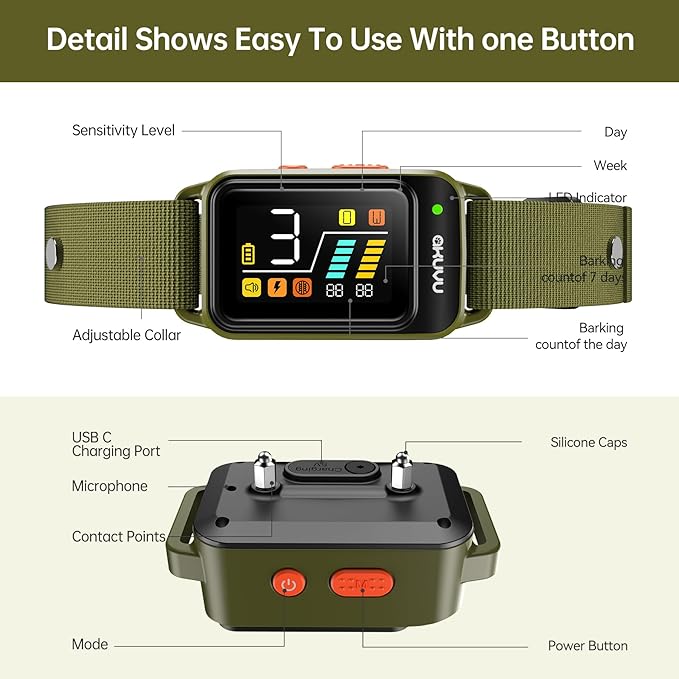 Bark Collar-Rechargeable Smart Barking Collar- Anti Bark Training Collar with Adjustable Sensitivity Beep Vibration Shock- Bark Shock Collar for Small Large Medium Dogs