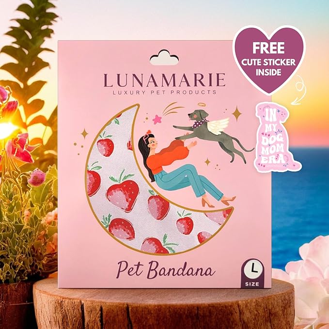 Luxury Pet Birthday Bandanas -Premium & Silky Poly Fabric | 100% Handmade | Custom Shape Dual Layered (Strawberry, X-Small)