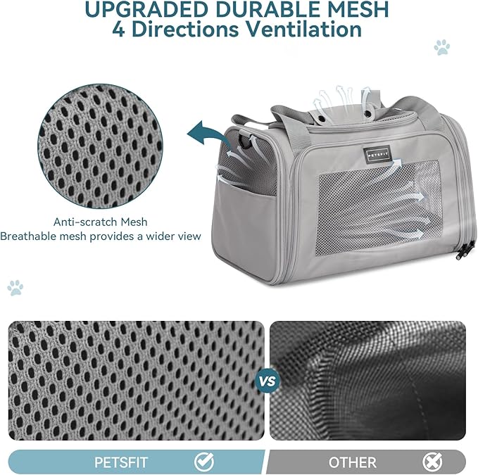 PETSFIT Dog Carrier Cat Carriers for Puppies, Medium Cats up to 15Lbs, Travel Soft Sided Pet Carrier (Large, Grey)