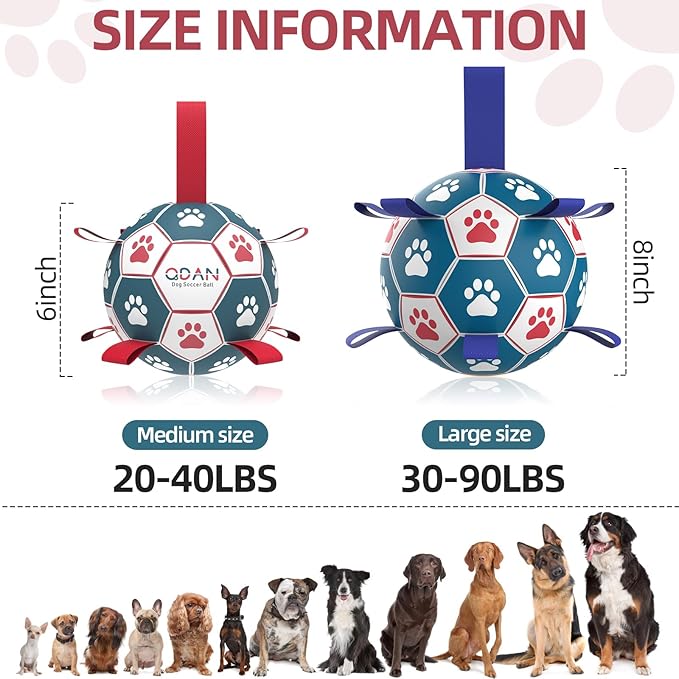 QDAN Dog Balls Toys, Soccer Ball with Straps, Puppy Birthday Gifts, Dog Water Toy, Durable Herding Balls for Small Medium Dogs, Interactive Toys for Tug of War (6 Inch)