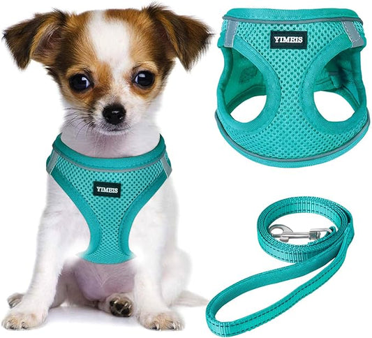 YIMEIS Dog Harness and Leash Set, No Pull Soft Mesh Pet Harness, Reflective Adjustable Puppy Vest for Small Medium Large Dogs, Cats (Turquoise, Small (Pack of 1)