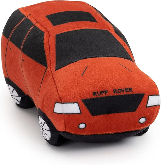 Bad Dog Ruff Rover Parody Plush Funny Cute Unique Squeaky Fun Dog Toy with Squeaker for Small Medium Breeds Designer Puppy Gifts Birthday Stuff Car Truck Pet Safe Materials (Red)