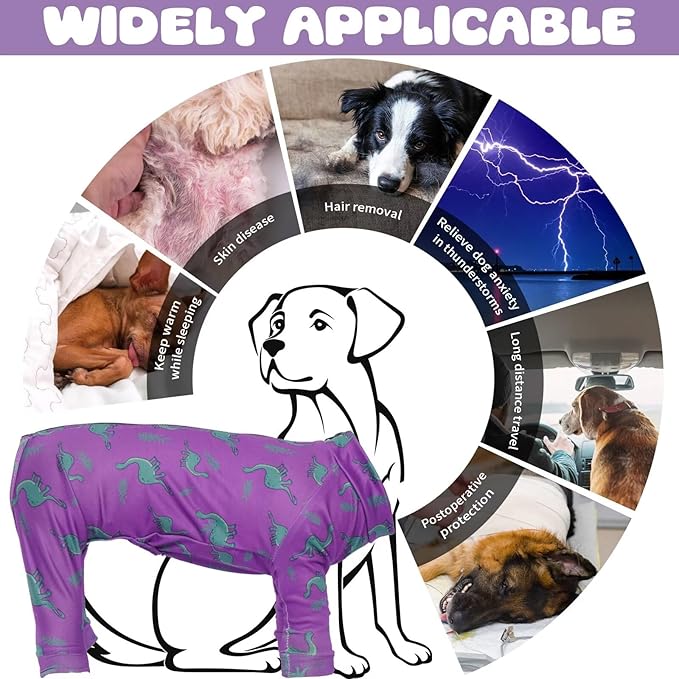 IDOMIK Dog Pajamas,Soft Dog Pjs Clothes with Zipper,Breathble Dog Shirts for Boys Girls,Dog Apparel Shirt Onesie,Dog Recovery Suit for Small Medium Large Dogs,Dog Anxiety Relief Onesies Purple,XL