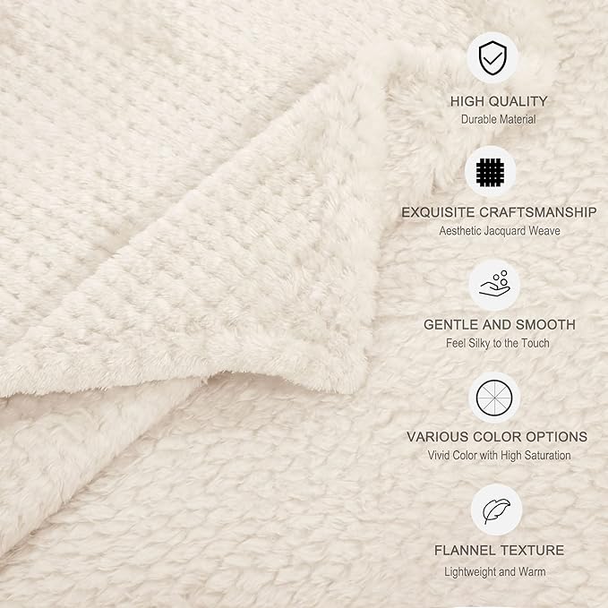 uxcell Flannel Fleece Bed Blankets, Soft Warm Microfiber Blanket, Mesh Fuzzy Plush 330GSM Lightweight Decorative Solid Blankets for Bed Full (70"x78") Beige