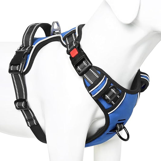Timos Dog Harness Small Sized, No Pull with Neck Lockable Snap,No Choke Front Clip Dog Reflective Harness,Adjustable Metal Rings 3 Buckles,Easy Control Handle for Small Dogs Blue XS
