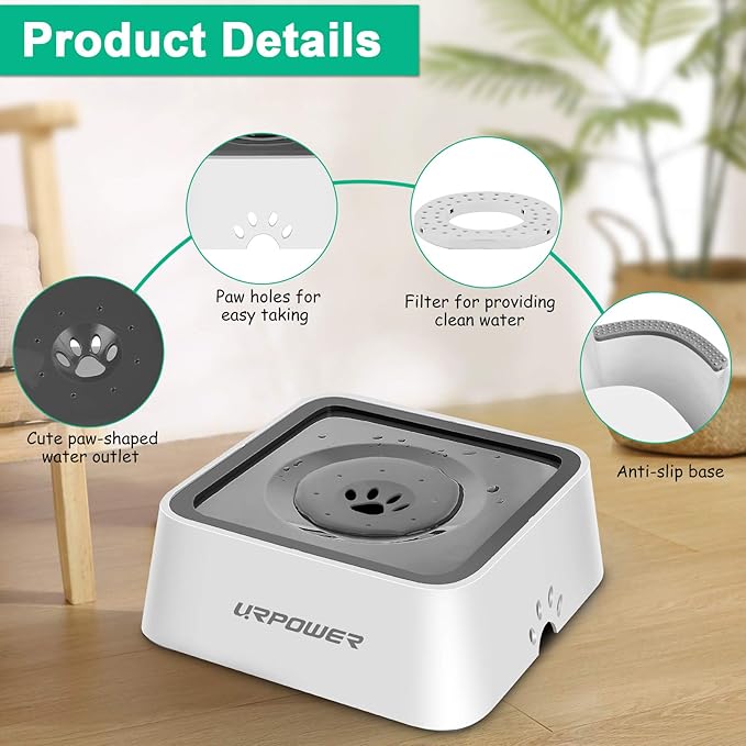 URPOWER 2.5L Dog Water Bowl 85oz Large Capacity Dog Bowls No Spill Pet Water Dispenser for Messy Drinkers Splash Proof Slow Feeder Vehicle Carried Travel Bowl for Dogs, Cats &Pets