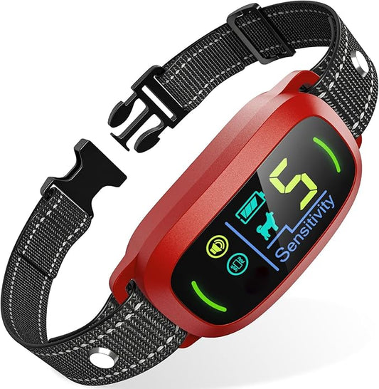 Dog Bark Collar for Large Medium Small Dogs, Rechargeable Smart Bark Collar, Anti Barking Training Collar with 5 Adjustable Sensitivity Beep Vibration (Red)