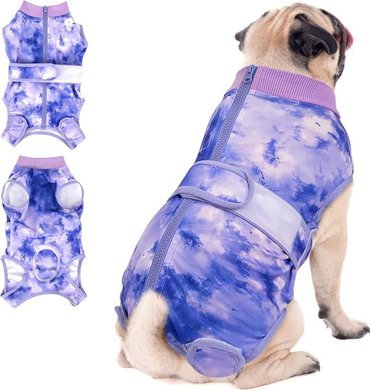 Lukovee Recovery Suit for Dogs, Zipper On Recovery Suit for Female Male Dog, Onesie Abdominal Wounds Cone E-Collar Alternative Prevent Licking Spay Recovery Suit (TPU,XS)