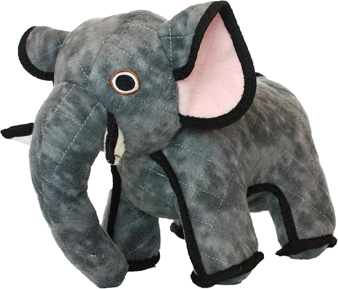 TUFFY - World's Tuffest Soft Dog Toy- Zoo Elephant -Multiple Layers. Made Durable, Strong & Tough. Interactive Play (Tug, Toss & Fetch). Machine Washable & Floats. (Regular)