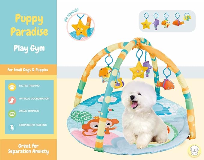 Puppy Play Gym - Dog & Cat Activity Mat with Squeaky Toys - Interactive Sensory Mat for Pets (Suitable for Dogs & Cats Up to 25 lbs)