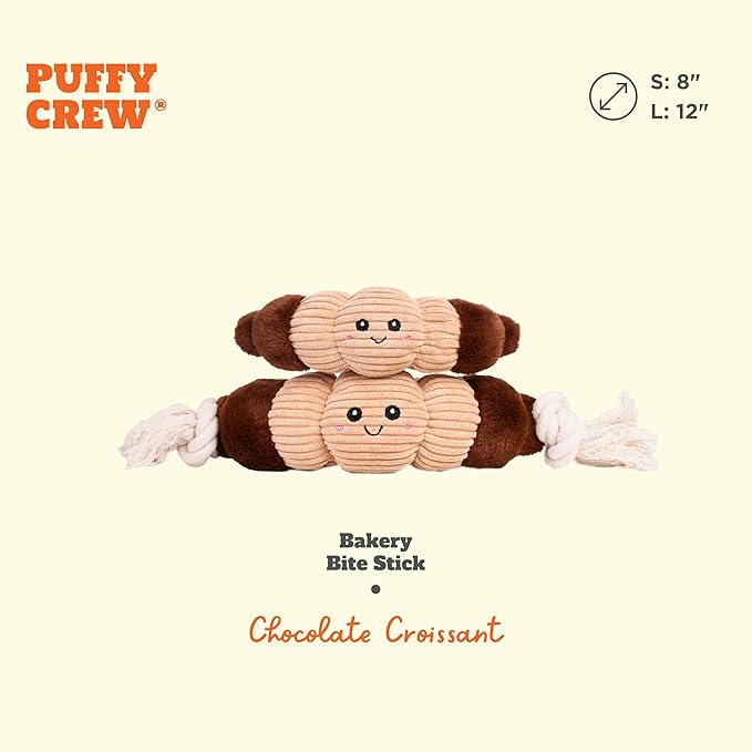 Squeaky Dog Plush Toy, Bakery Bite_Stick Collection, 12", for Various Sized Dogs (Croissant, Large)
