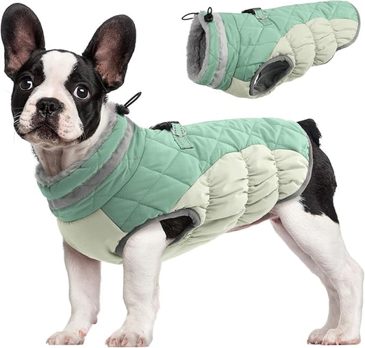 FUAMEY Dog Winter Jacket, Padded Dog Vest with Harness, Water Resistant Coat for Small to Large Dogs, Mint Green XS
