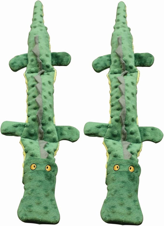 (2 Pack) Ethical Pets Skinneeez Extreme 3 Squeaker Stuffing Free Dog Toy, 25", Crocodile, Green